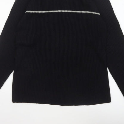 Whispering Smith Men’s Black XL Roll Neck Striped Knit Jumper