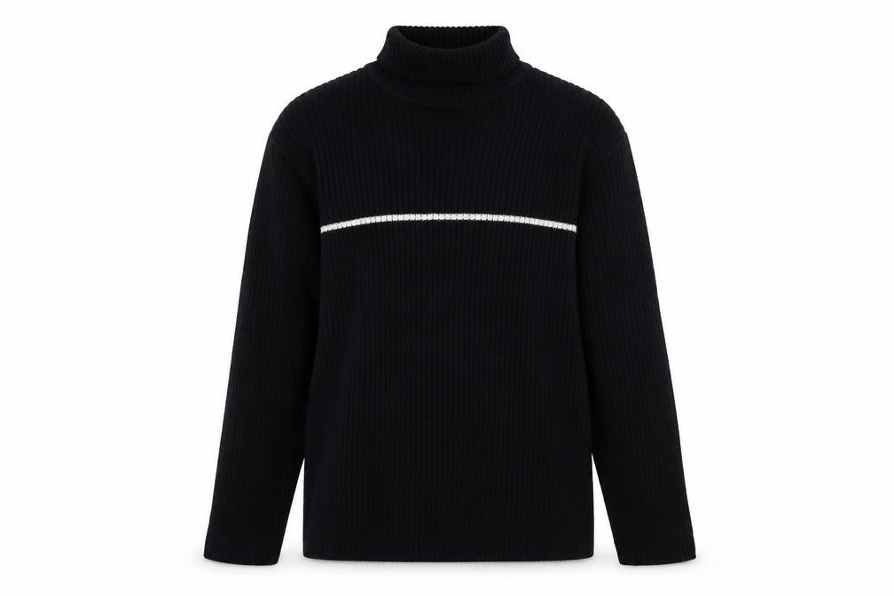 Whispering Smith Men’s Black XL Roll Neck Striped Knit Jumper
