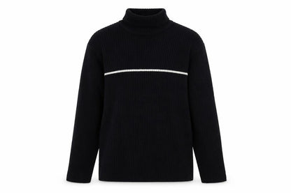 Whispering Smith Men’s Black XL Roll Neck Striped Knit Jumper