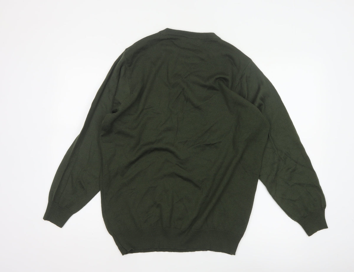 Marks & Spencer Men Green Large Merino Wool Blend Crew Neck Jumper