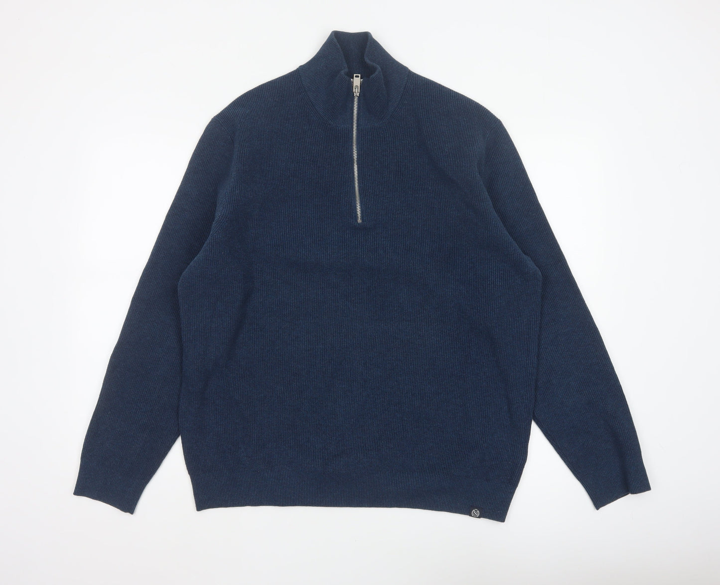 Marks & Spencer Men's Blue XL 1/2 Zip Cotton Blend Knit Jumper