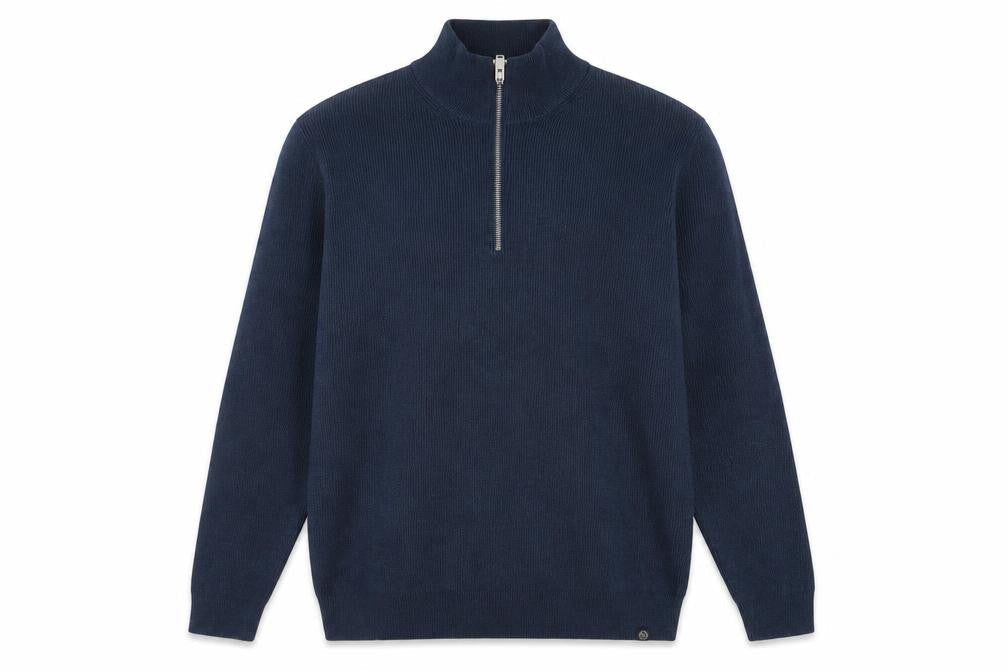 Marks & Spencer Men's Blue XL 1/2 Zip Cotton Blend Knit Jumper