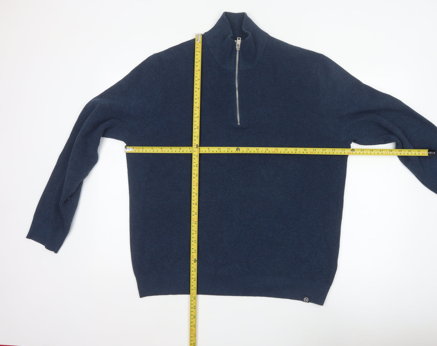 Marks & Spencer Men's Blue XL 1/2 Zip Cotton Blend Knit Jumper