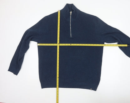 Marks & Spencer Men's Blue XL 1/2 Zip Cotton Blend Knit Jumper