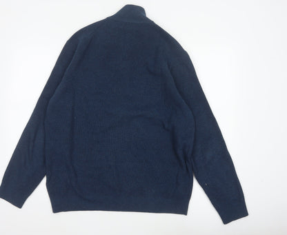 Marks & Spencer Men's Blue XL 1/2 Zip Cotton Blend Knit Jumper