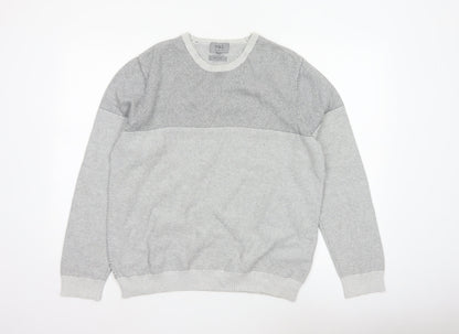 Marks & Spencer Men Grey L Pure Cotton Textured Knit Pullover Jumper