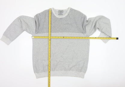 Marks & Spencer Men Grey L Pure Cotton Textured Knit Pullover Jumper