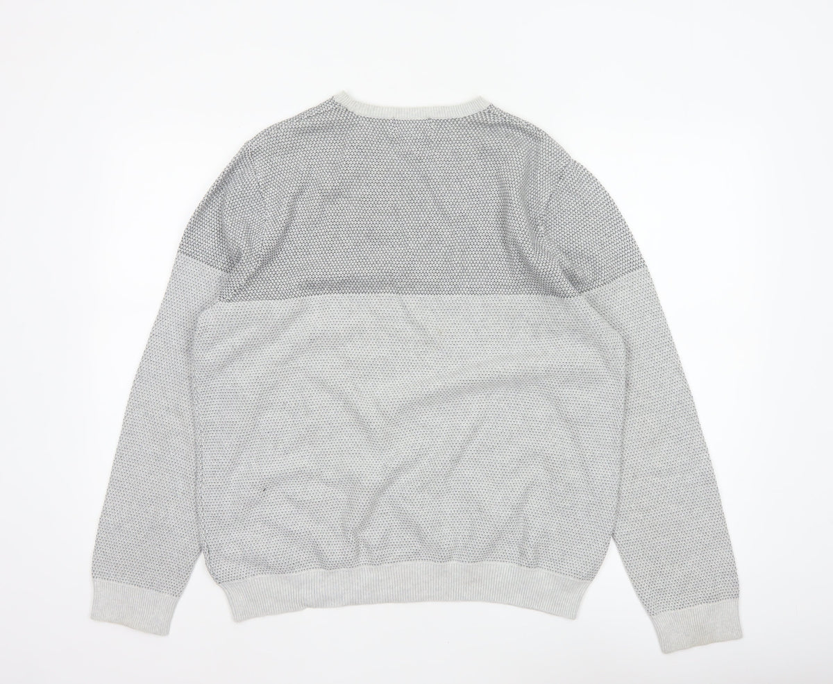 Marks & Spencer Men Grey L Pure Cotton Textured Knit Pullover Jumper