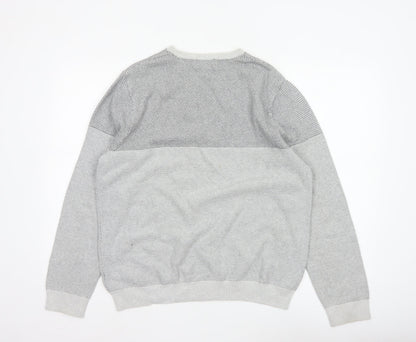 Marks & Spencer Men Grey L Pure Cotton Textured Knit Pullover Jumper