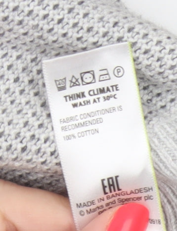 Marks & Spencer Men Grey L Pure Cotton Textured Knit Pullover Jumper