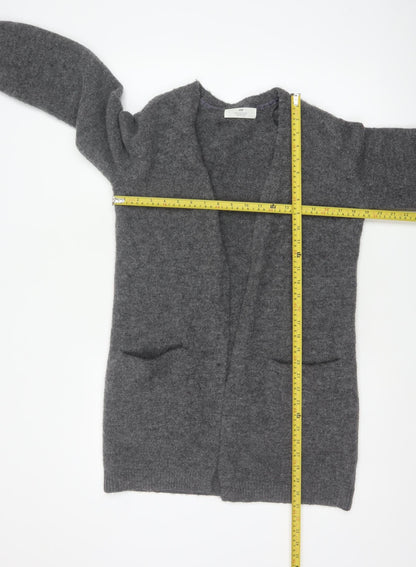 H&M Women Grey Size 14 Open V-Neck Longline Knit Cardigan
