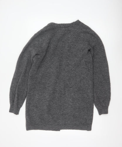 H&M Women Grey Size 14 Open V-Neck Longline Knit Cardigan