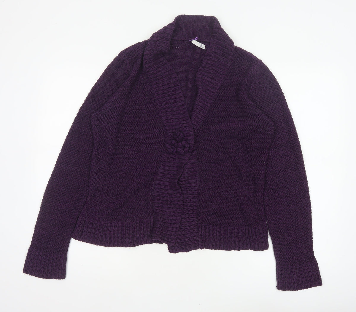 Bhs Women’s Purple Size 16 Chunky Knit Open Cardigan