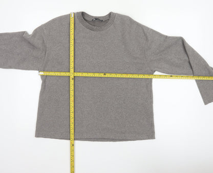 Zara Women Grey M Crew Neck Cotton Blend Knit Pullover Jumper