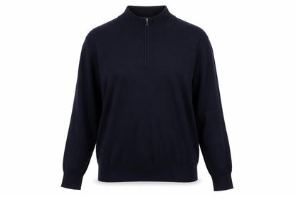 Front view of H&M unisex blue m regular fit 1/4 zip high neck viscose jumper