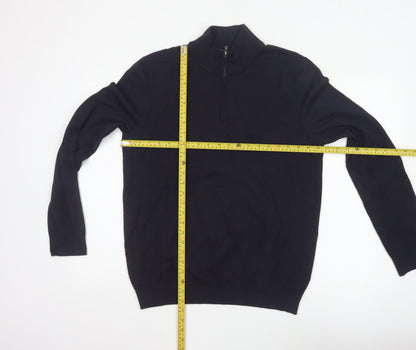 Back view of H&M unisex blue m regular fit 1/4 zip high neck viscose jumper