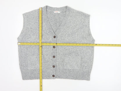 John Lewis ANYDAY Women Grey L V-Neck Button Knit Vest Cardigan Pockets