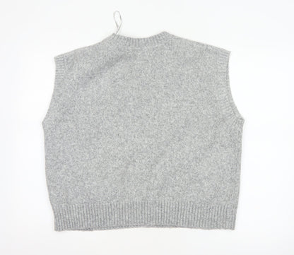 John Lewis ANYDAY Women Grey L V-Neck Button Knit Vest Cardigan Pockets