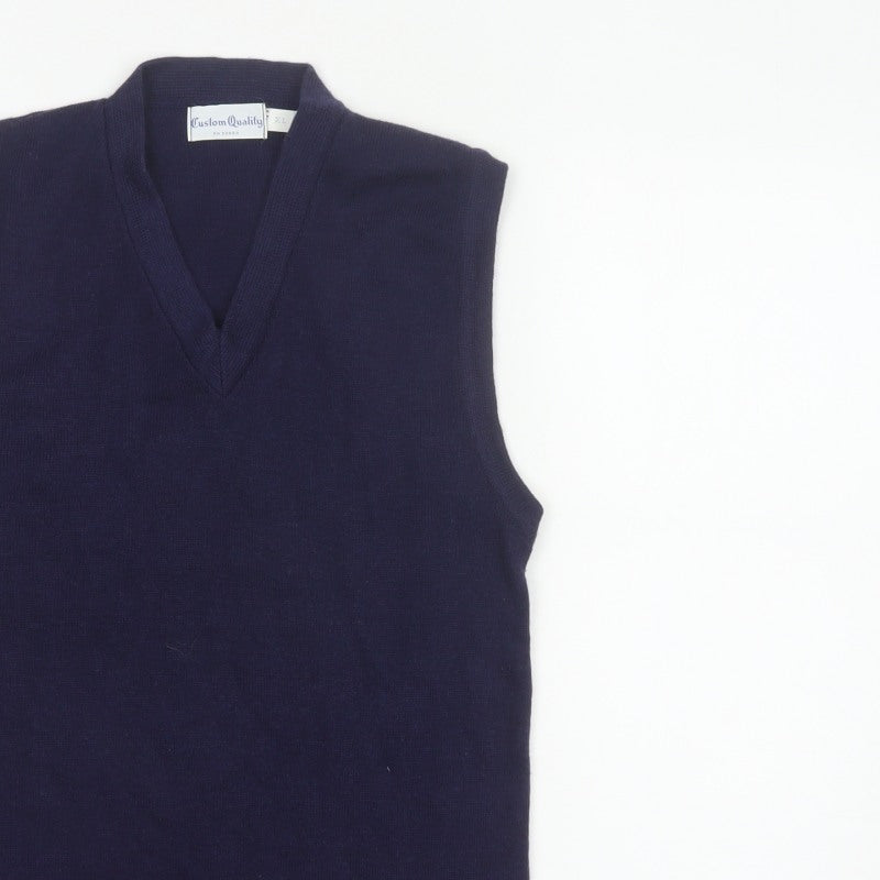 Custom Quality Men's Blue XL V-Neck Knit Pullover Sweater Vest