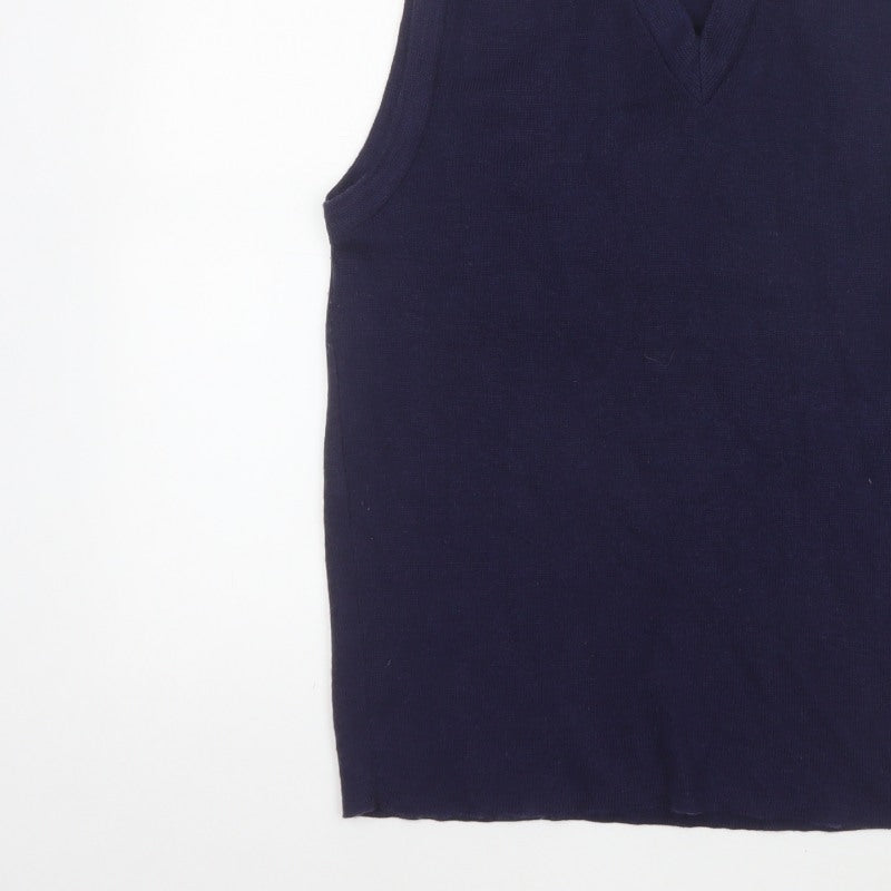 Custom Quality Men's Blue XL V-Neck Knit Pullover Sweater Vest
