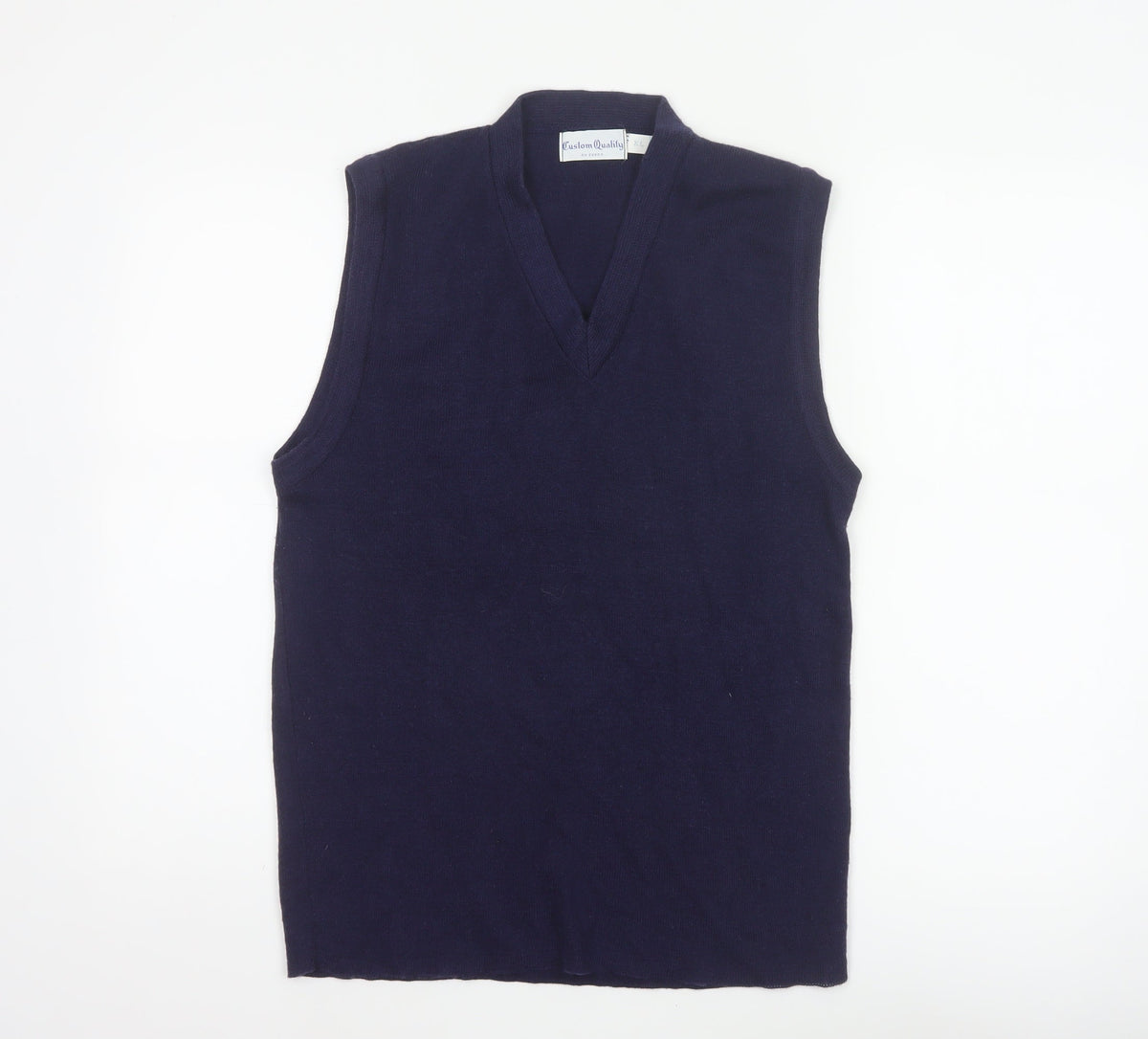Custom Quality Men's Blue XL V-Neck Knit Pullover Sweater Vest