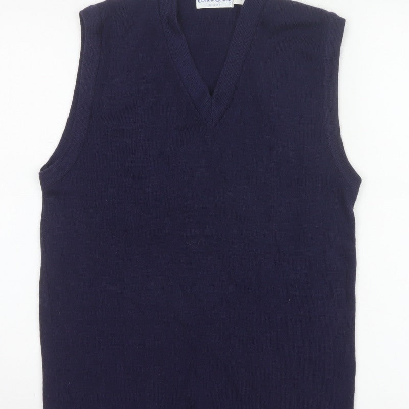 Custom Quality Men's Blue XL V-Neck Knit Pullover Sweater Vest