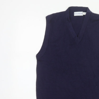 Custom Quality Men's Blue XL V-Neck Knit Pullover Sweater Vest