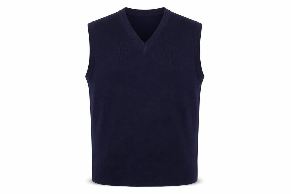 Custom Quality Men's Blue XL V-Neck Knit Pullover Sweater Vest