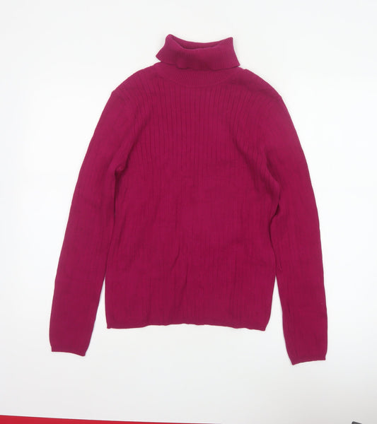 Talbots Women Pink M Ribbed Roll Neck Cotton Blend Jumper