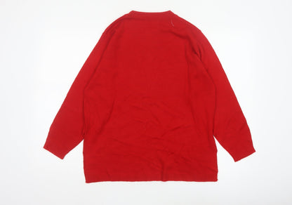 Sona Tex Women’s Red M Floral Embroidered Knit Pullover Jumper