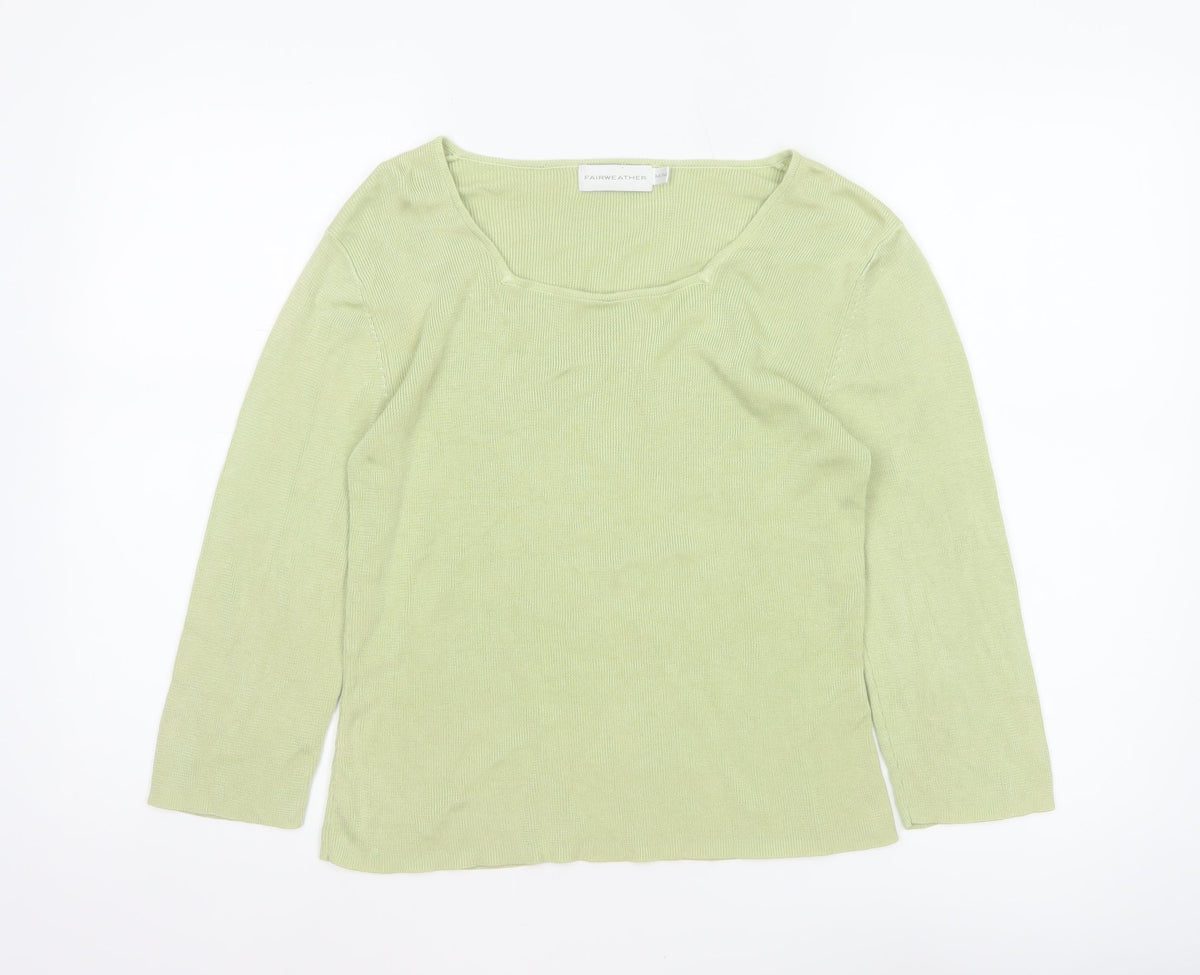 Fairweather Women Green M Square Neck Knit Pullover Jumper Cotton Rayon