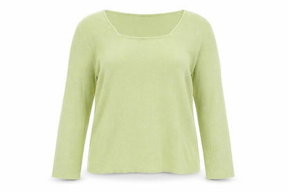 Fairweather Women Green M Square Neck Knit Pullover Jumper Cotton Rayon