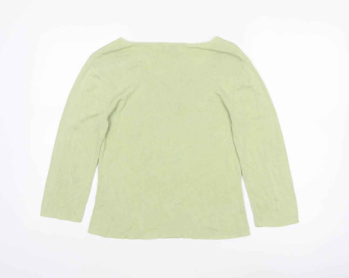 Fairweather Women Green M Square Neck Knit Pullover Jumper Cotton Rayon