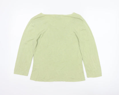 Fairweather Women Green M Square Neck Knit Pullover Jumper Cotton Rayon