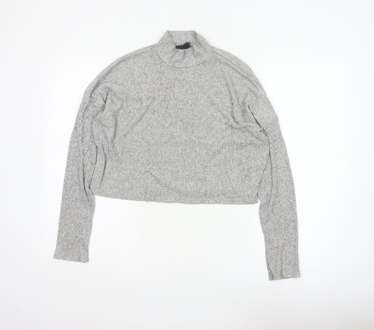 Topshop Women Grey UK 12 Cropped Mock Neck Knit Long Sleeve Top