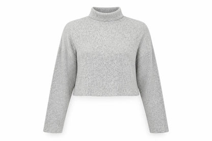 Topshop Women Grey UK 12 Cropped Mock Neck Knit Long Sleeve Top