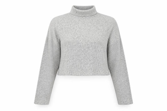 Topshop Women Grey UK 12 Cropped Mock Neck Knit Long Sleeve Top