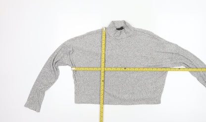Topshop Women Grey UK 12 Cropped Mock Neck Knit Long Sleeve Top