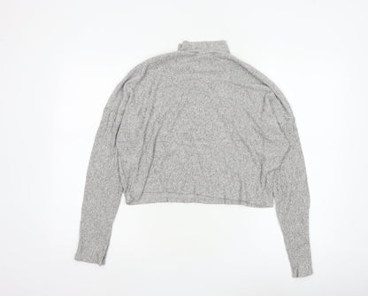 Topshop Women Grey UK 12 Cropped Mock Neck Knit Long Sleeve Top