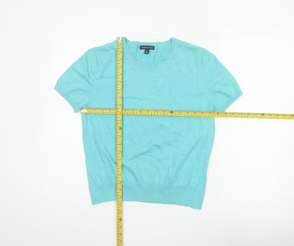 Lands' End Women’s Blue Cotton Short Sleeve Round Neck Jumper M