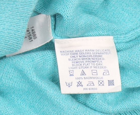 Lands' End Women’s Blue Cotton Short Sleeve Round Neck Jumper M