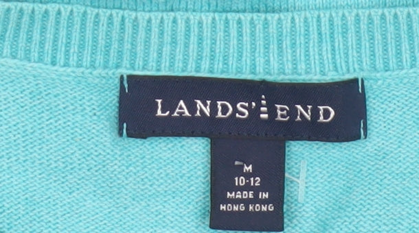 Lands' End Women’s Blue Cotton Short Sleeve Round Neck Jumper M