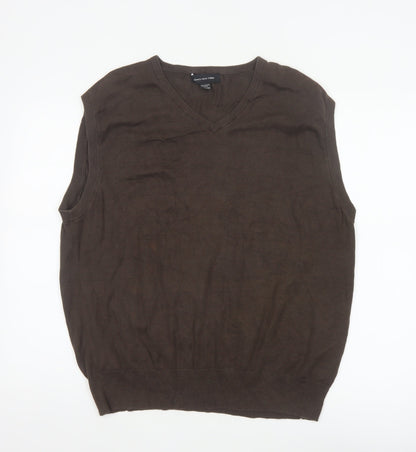 Jones New York Men’s Brown XL Cotton V-Neck Fine Knit Vest