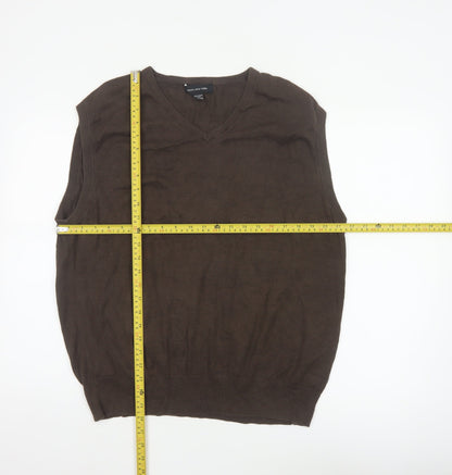 Jones New York Men’s Brown XL Cotton V-Neck Fine Knit Vest