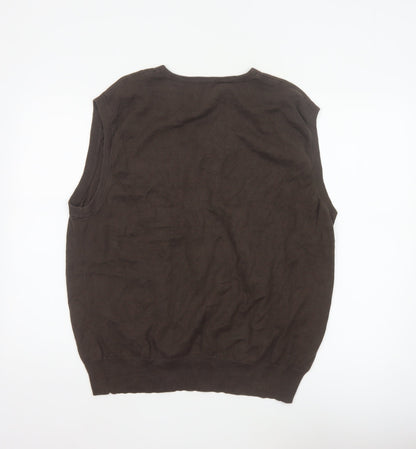 Jones New York Men’s Brown XL Cotton V-Neck Fine Knit Vest