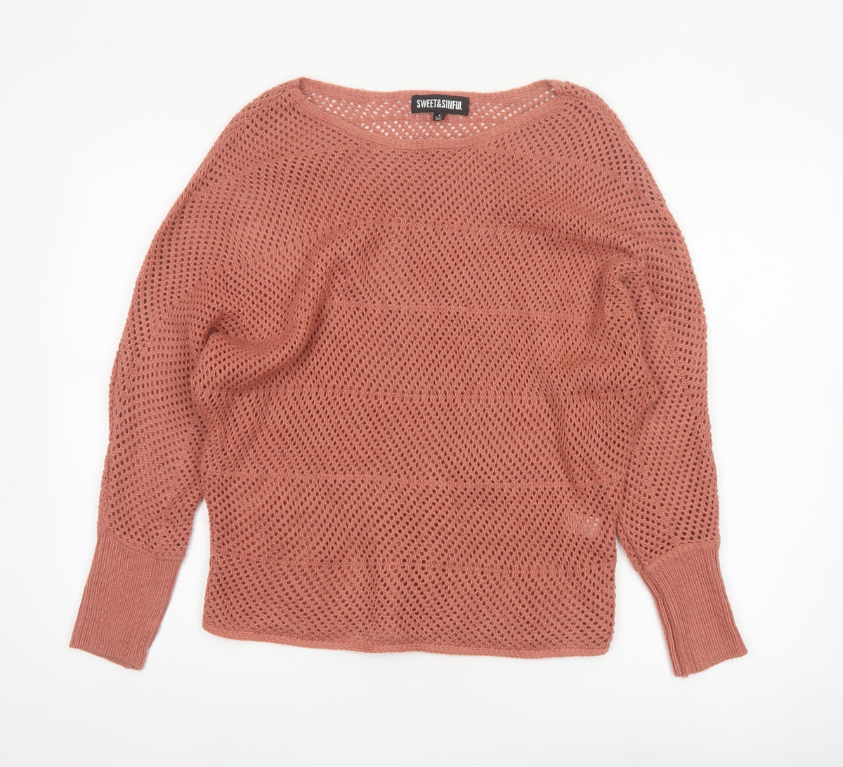 Sweet & Sinful Women’s Pink L Open-Knit Dolman Sleeve Pullover Jumper