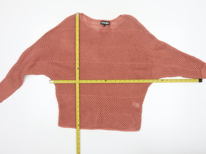 Sweet & Sinful Women’s Pink L Open-Knit Dolman Sleeve Pullover Jumper