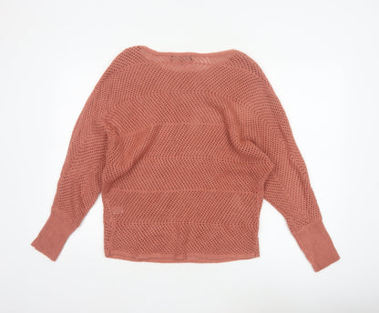 Sweet & Sinful Women’s Pink L Open-Knit Dolman Sleeve Pullover Jumper
