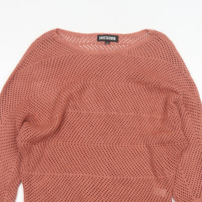 Sweet & Sinful Women’s Pink L Open-Knit Dolman Sleeve Pullover Jumper