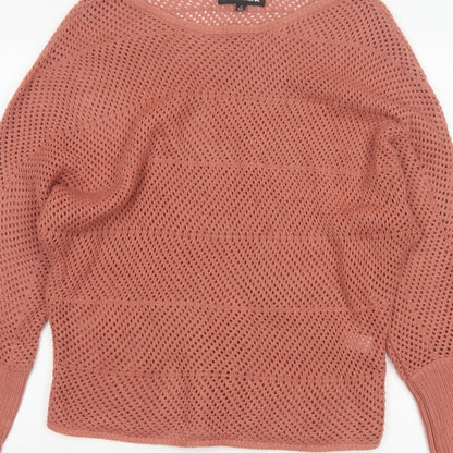 Sweet & Sinful Women’s Pink L Open-Knit Dolman Sleeve Pullover Jumper